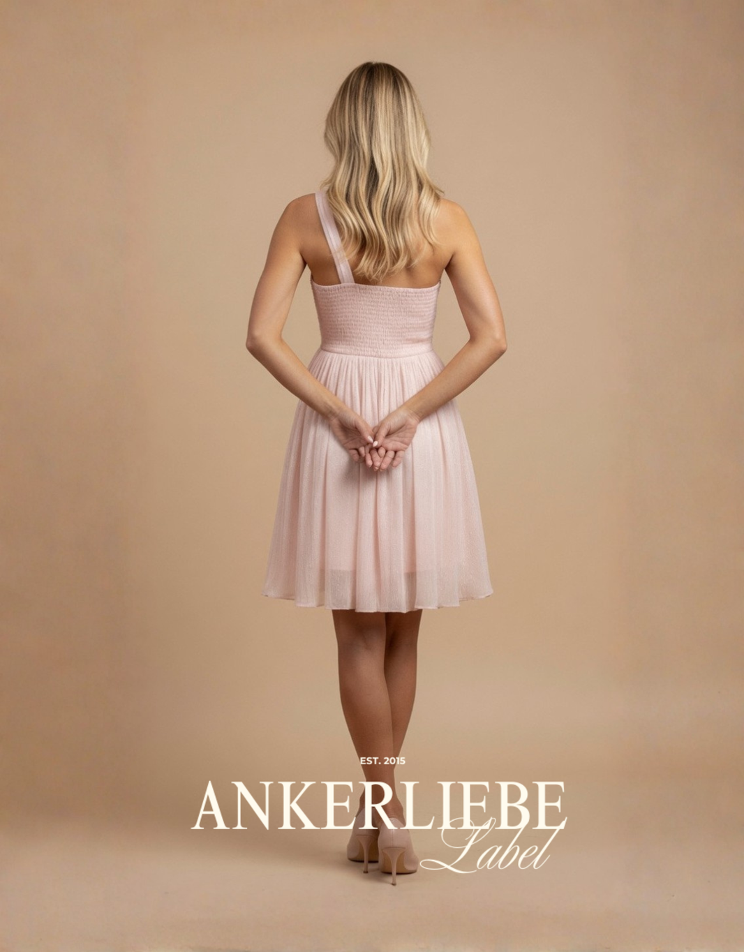 image one-shoulder-cocktailkleid aus schimmerndem chiffon mit flexiblem rücken | zartes rosa