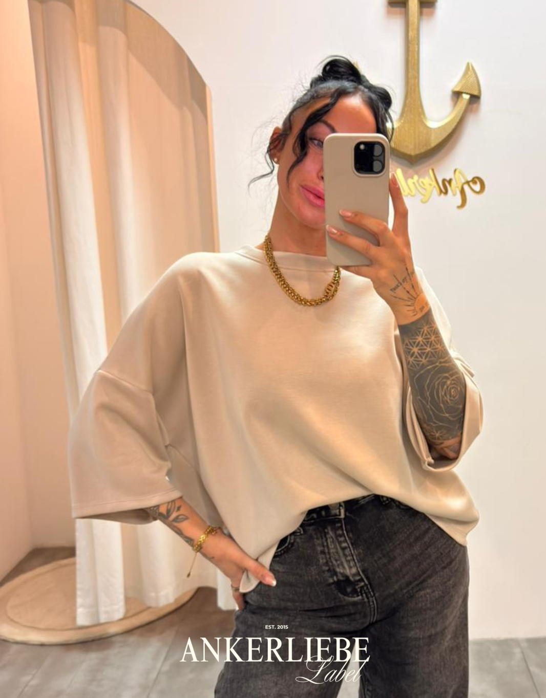 image oversized 3/4 sweater shirt | sand