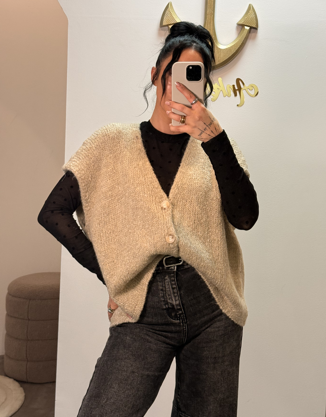 oversized pollunderweste | burgund | schwarz | beige