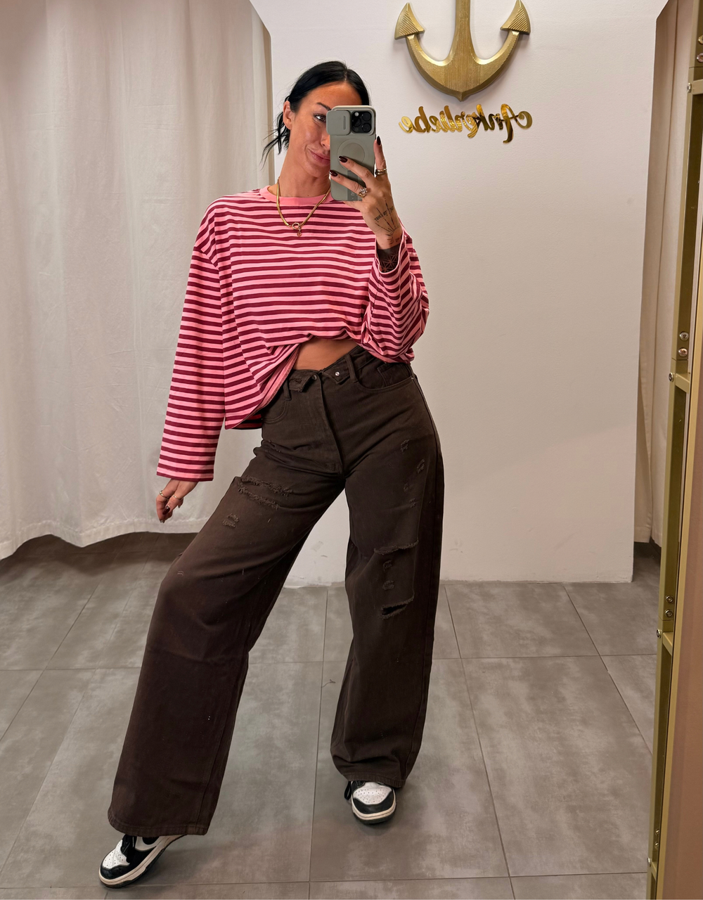 chocolate destroyed wide leg jean | high waist