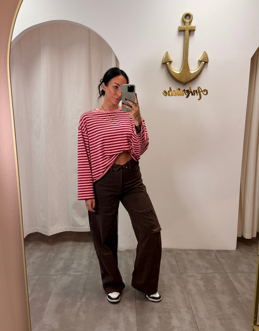 chocolate destroyed wide leg jean | high waist