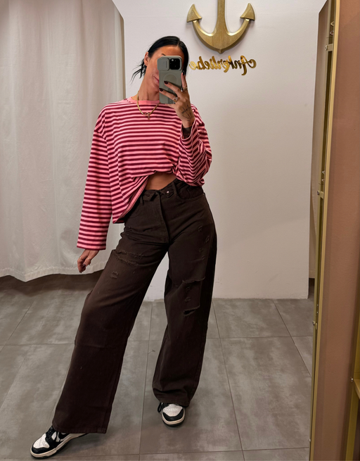 chocolate destroyed wide leg jean | high waist