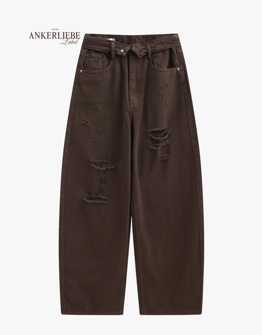 chocolate destroyed wide leg jean | high waist