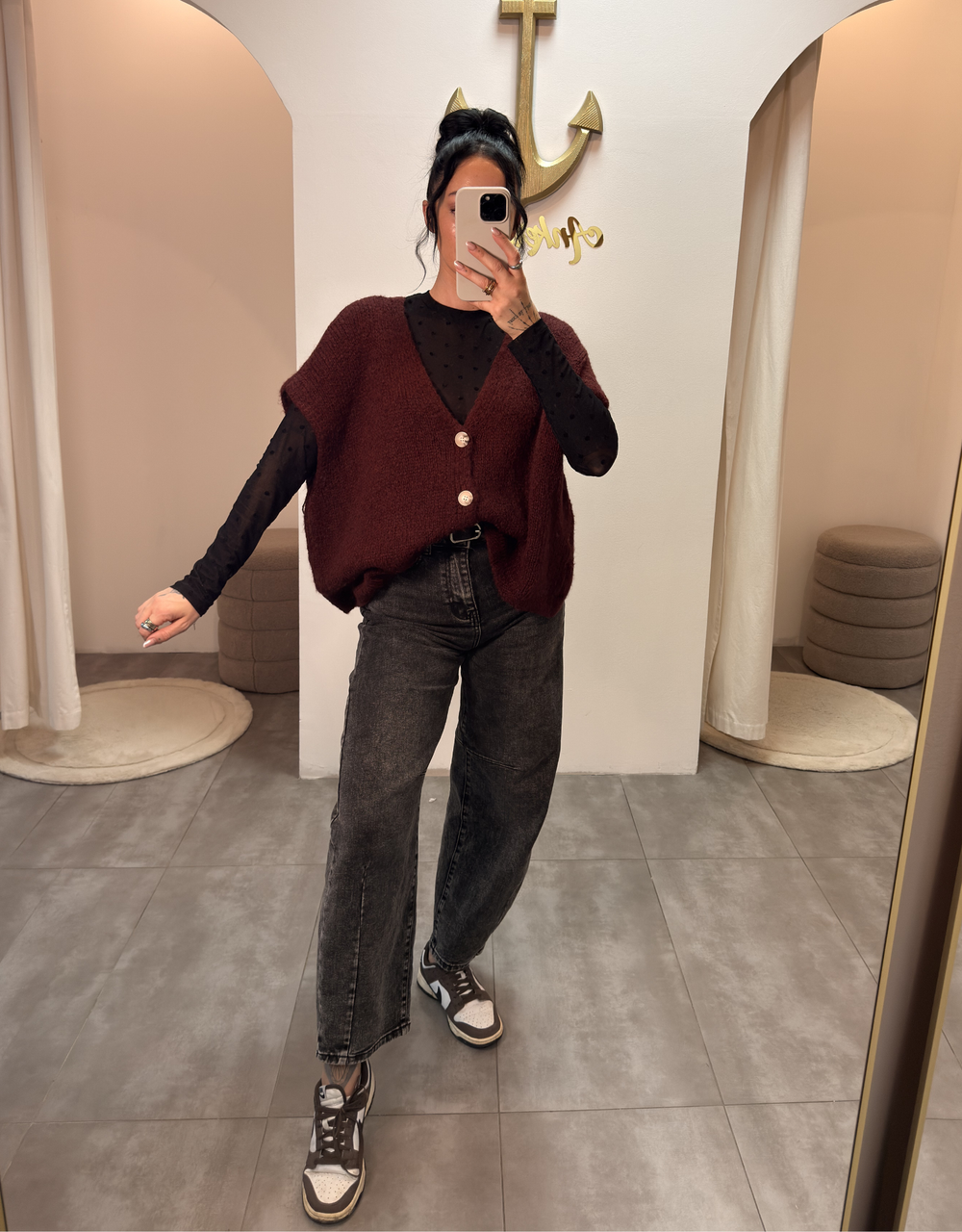 oversized pollunderweste | burgund | schwarz | beige