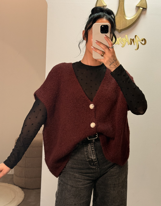 oversized pollunderweste | burgund | schwarz | beige