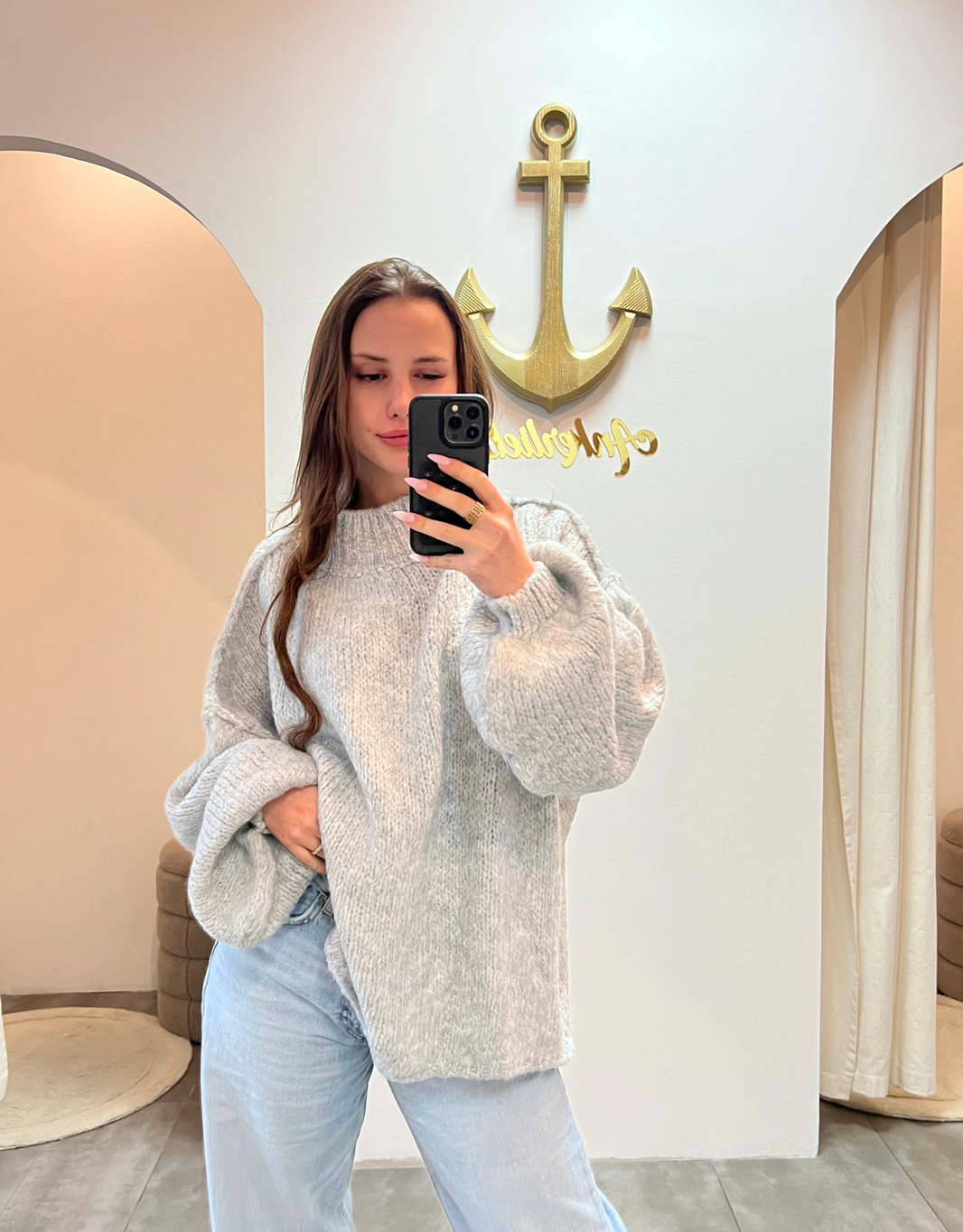 Oversize Statement Pullover | hellgrau