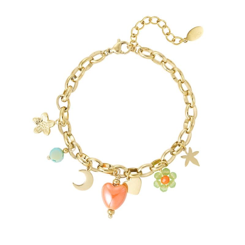 Edelstahlarmband mit bunten Charms in Gold – playful charms