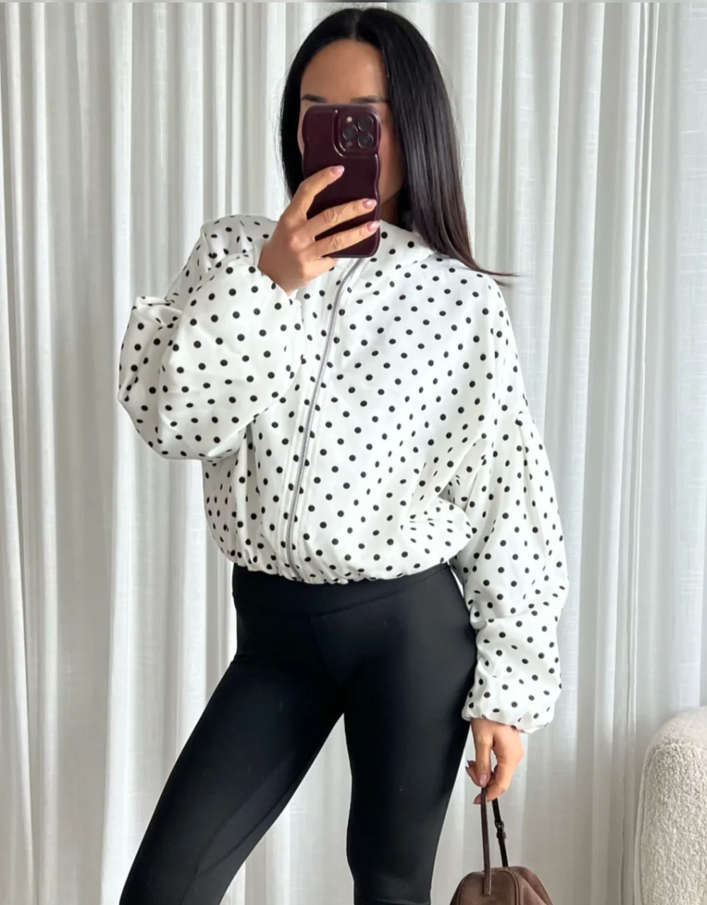 polka dot funnel neck jacke | weiß