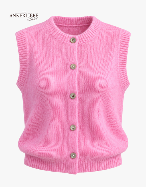 flauschige mohair weste mit knöpfen | rosa