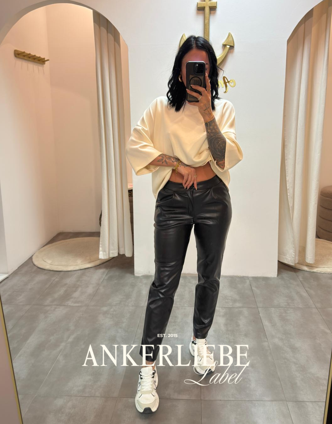 mid waist hose | lederoptik schwarz