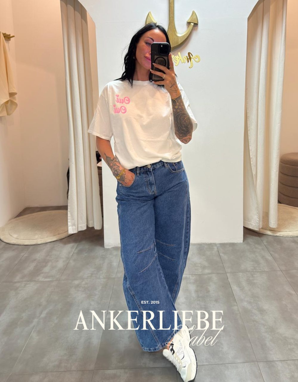 mid waist denim barrel jean | extra weit