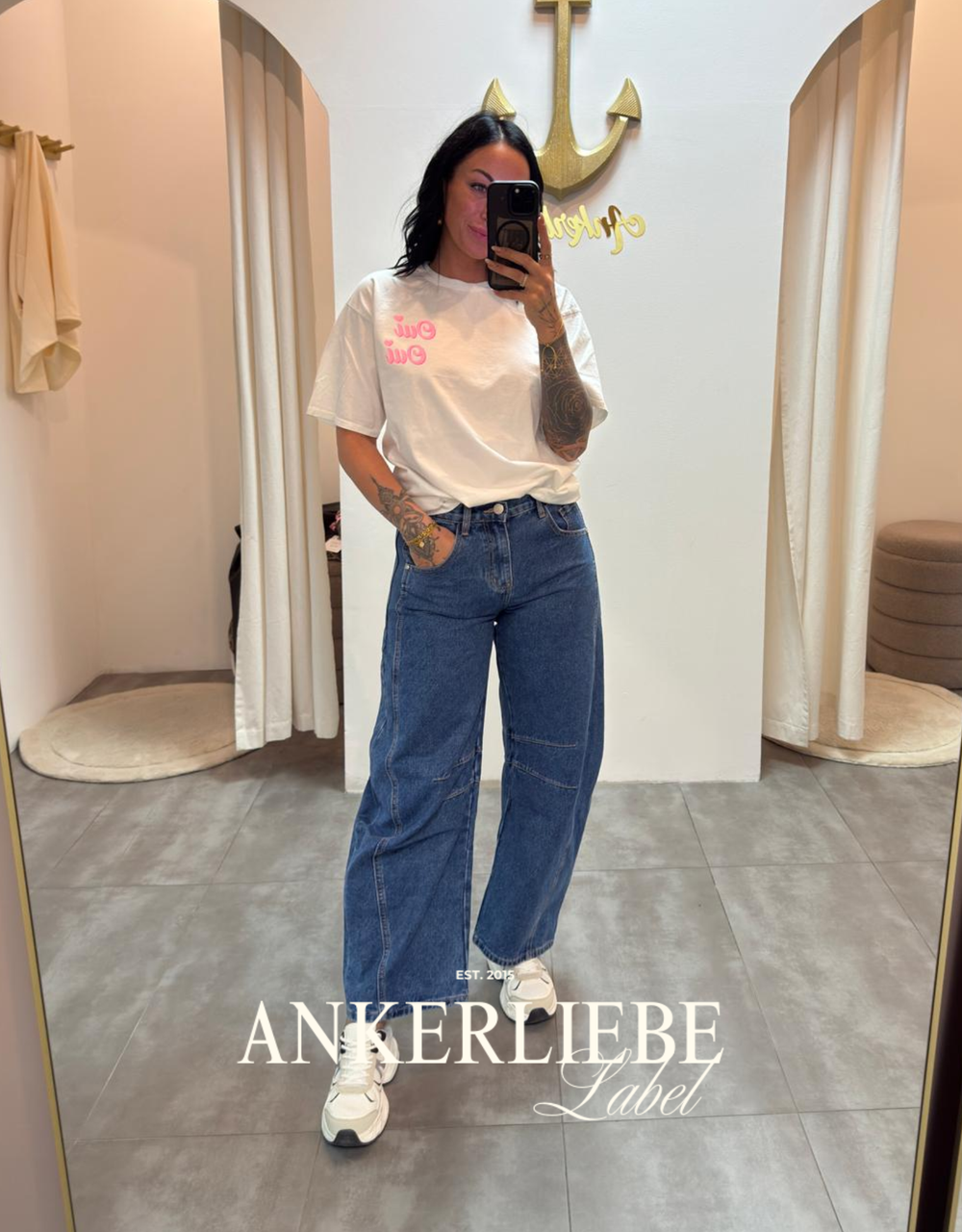 mid waist denim barrel jean | extra weit