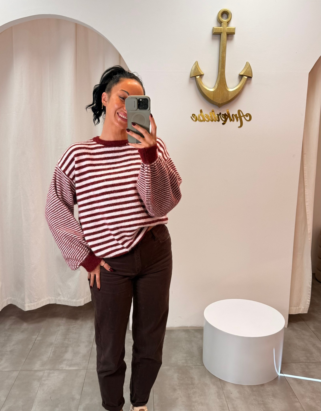 cozy striped pullover | bordeaux/ecru