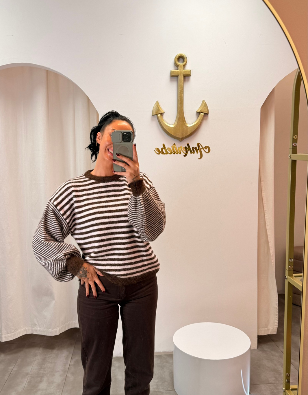 cozy striped pullover | choco/rose