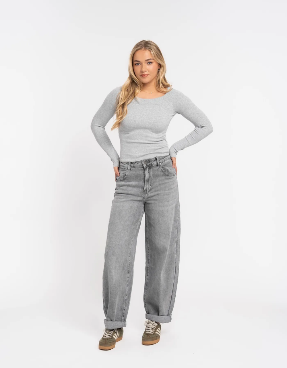 soft denim ballon jean | washed grey