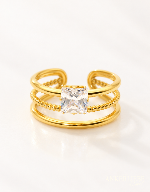 multi-ring mit quadratischem glitzerstein