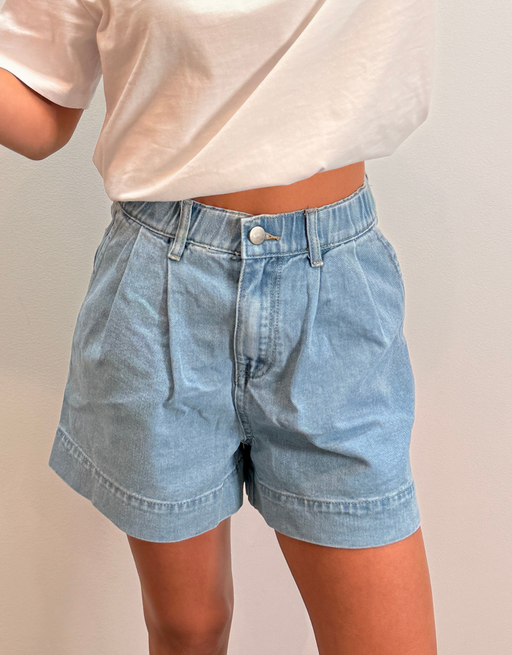 high waist paperbag short | summer blue