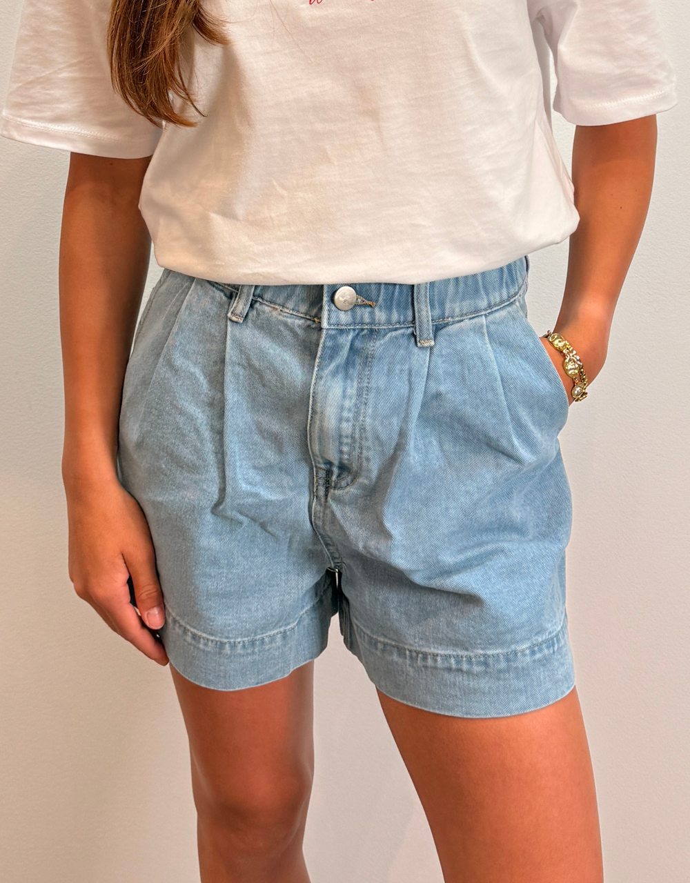 high waist paperbag short | summer blue