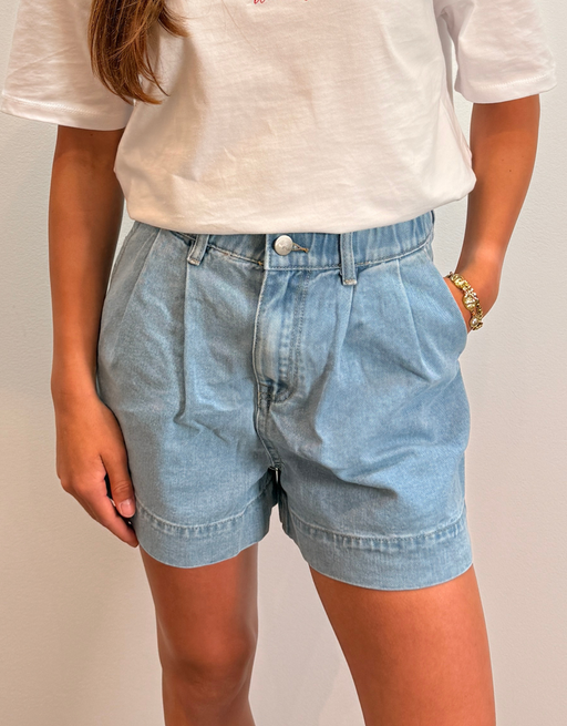high waist paperbag short | summer blue