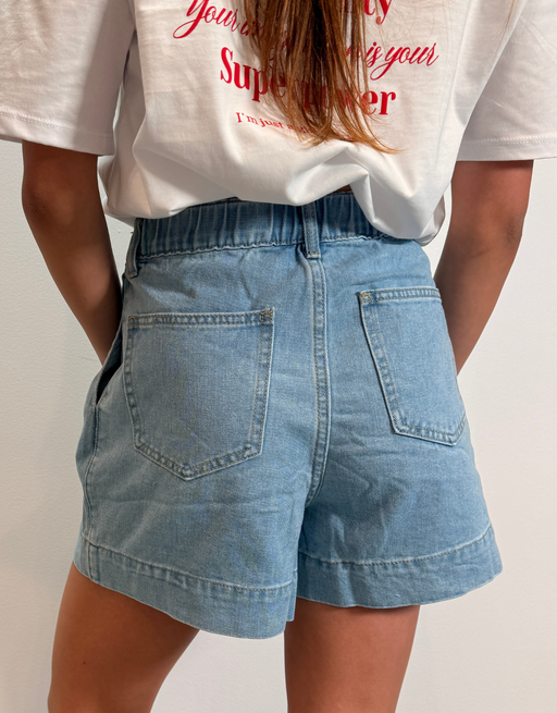 high waist paperbag short | summer blue