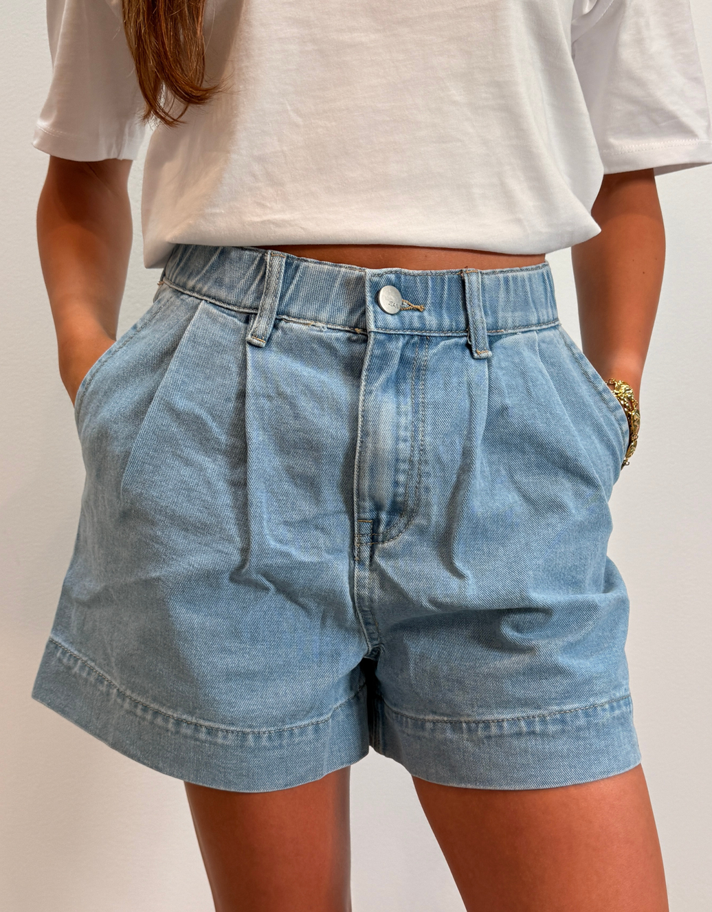 high waist paperbag short | summer blue