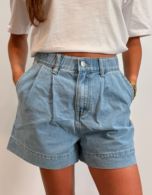 high waist paperbag short | summer blue