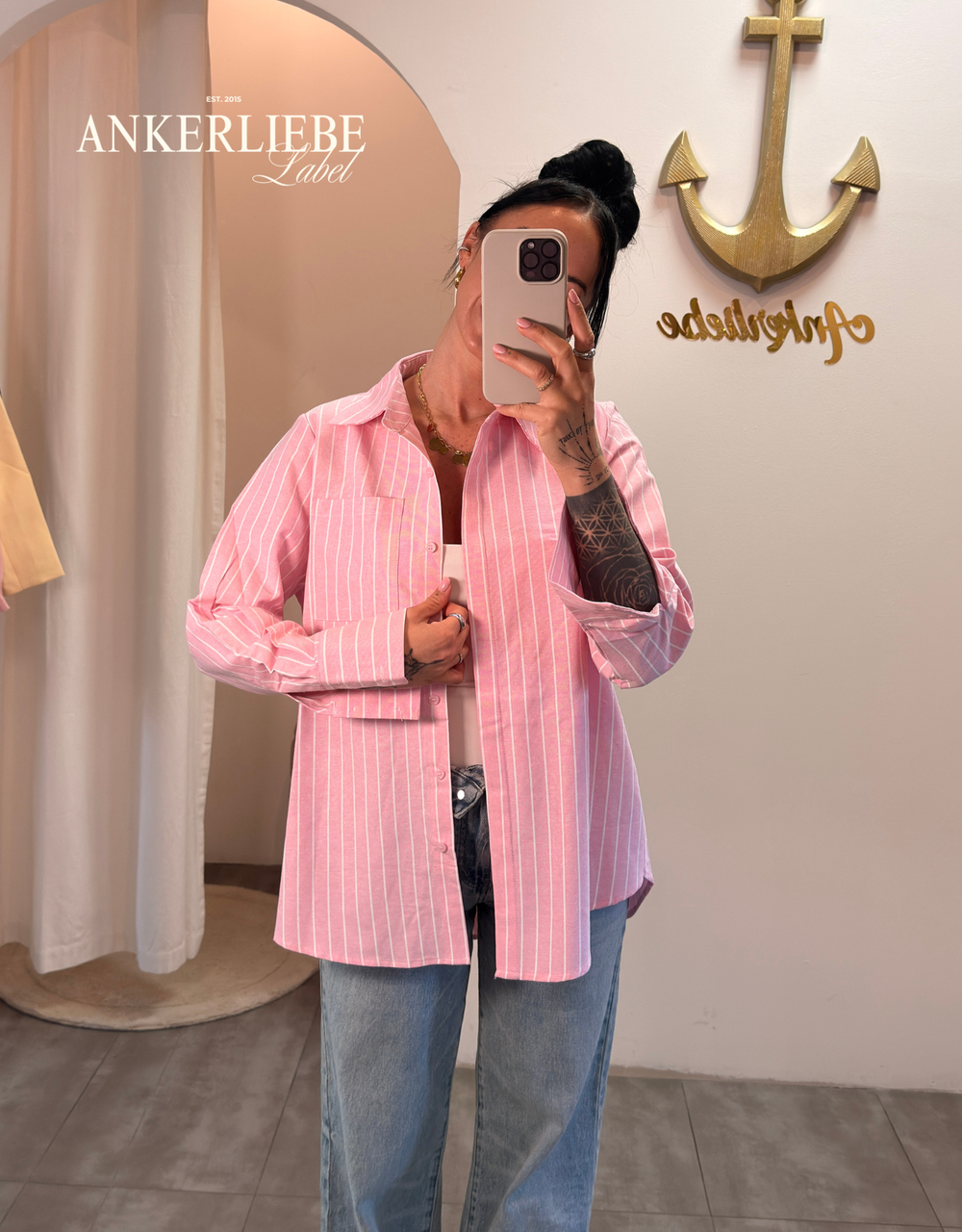 oversized baumwollbluse | rosa streifen