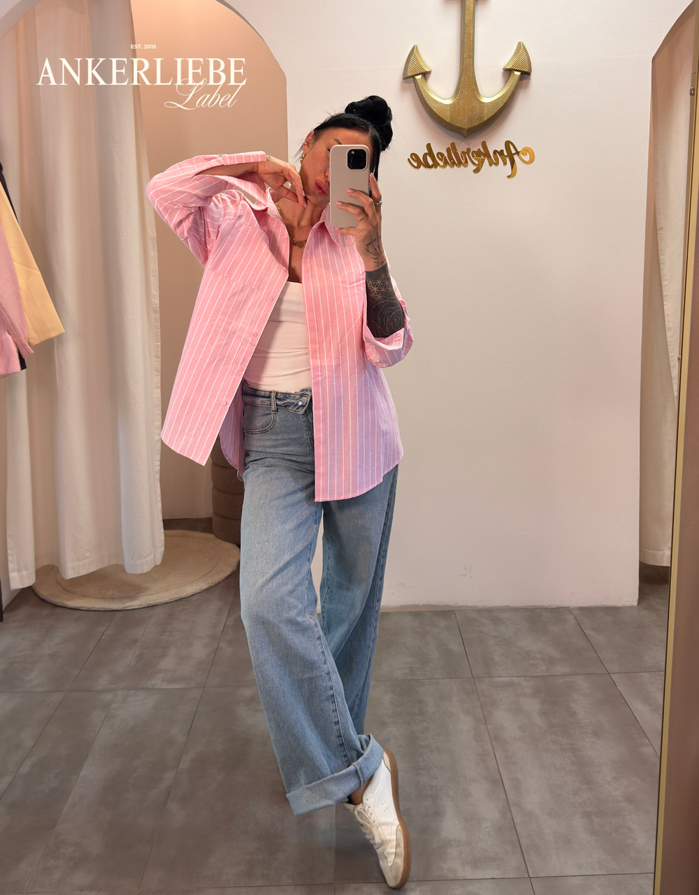 oversized baumwollbluse | rosa streifen