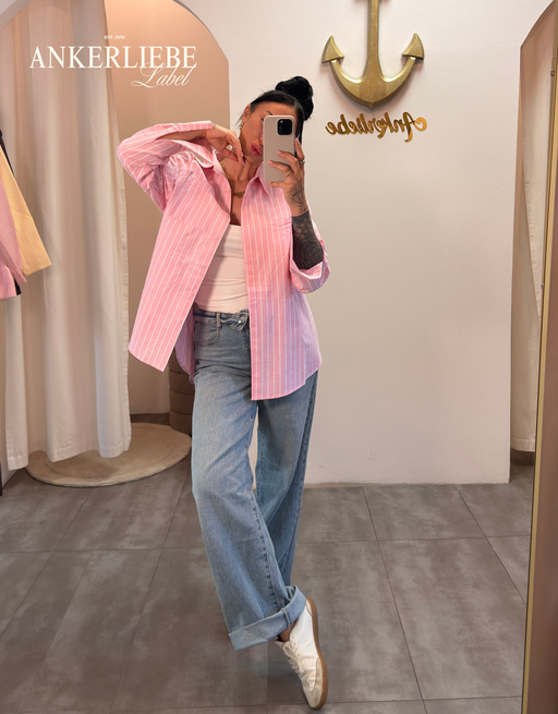 oversized baumwollbluse | rosa streifen