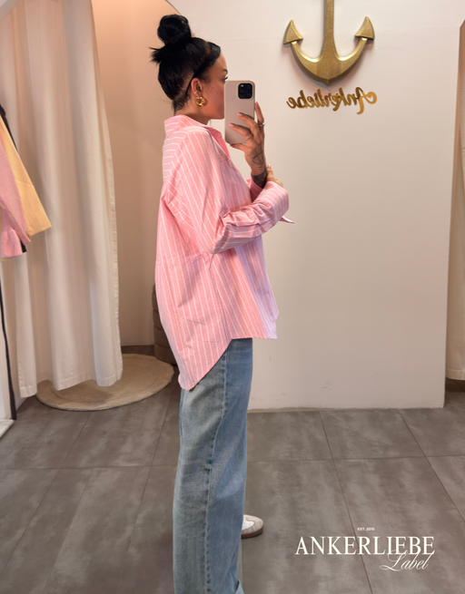 oversized baumwollbluse | rosa streifen