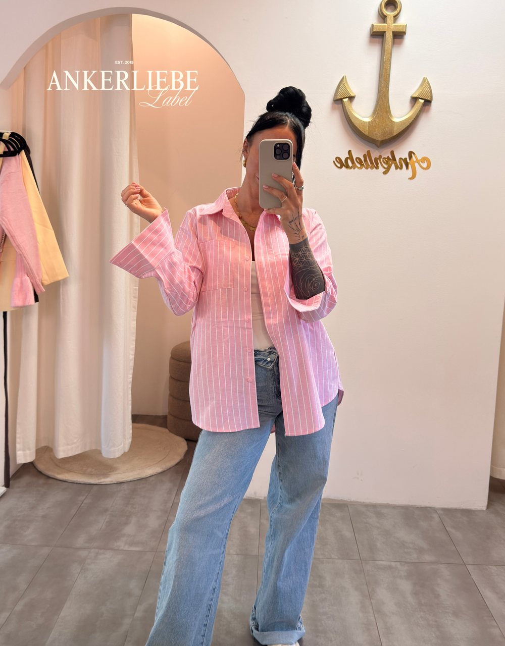 oversized baumwollbluse | rosa streifen