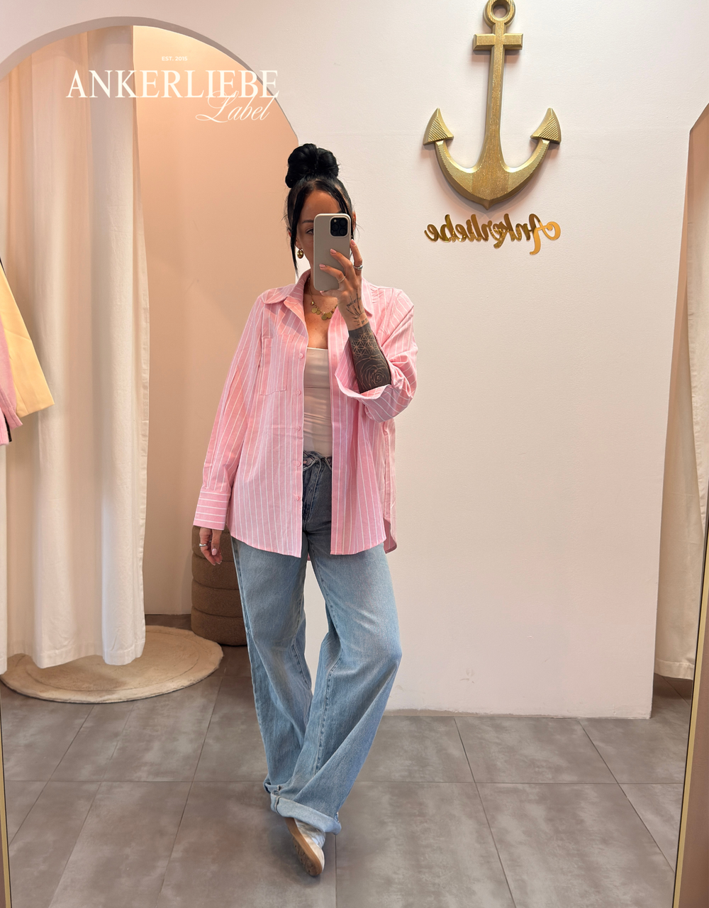 oversized baumwollbluse | rosa streifen
