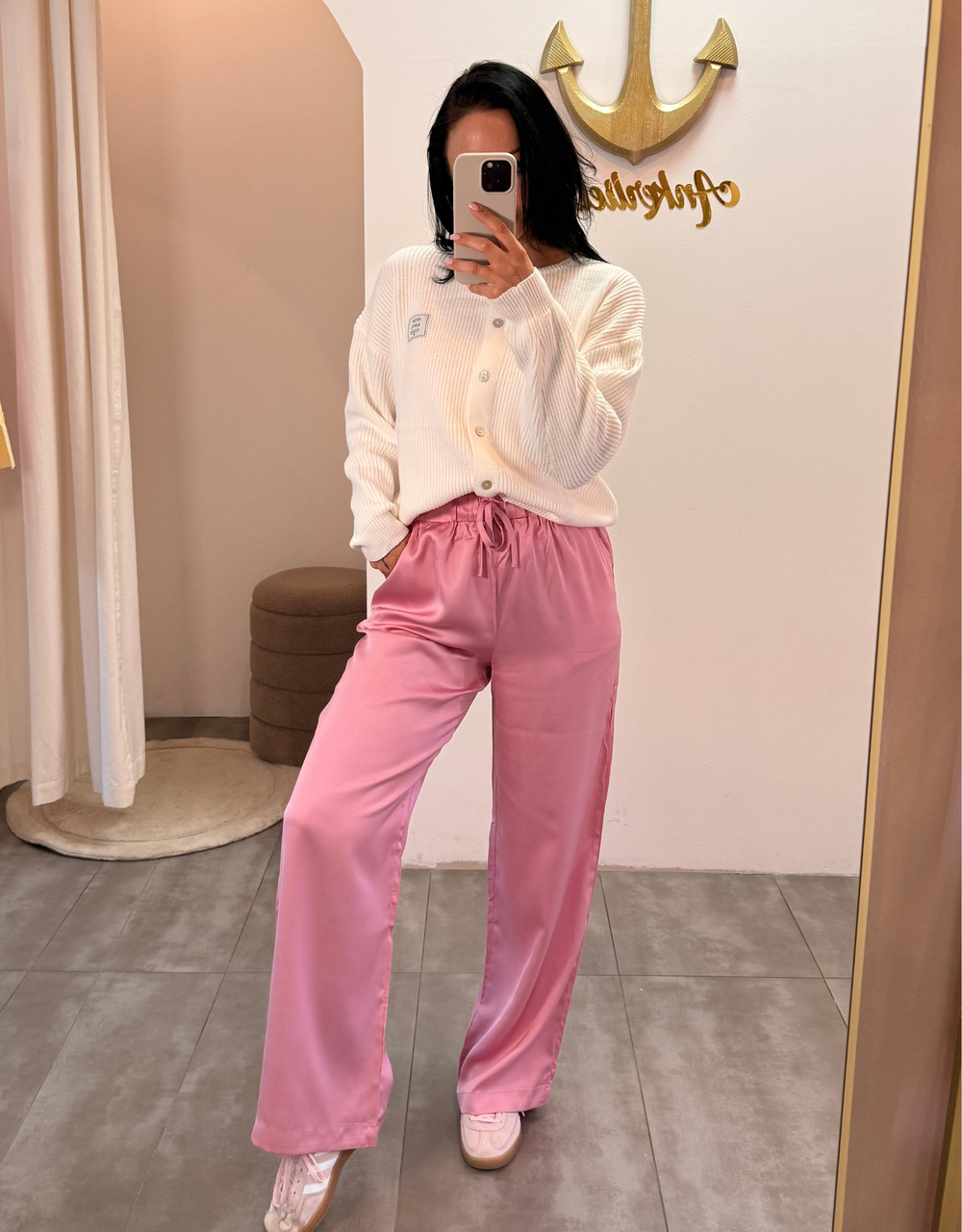 lockere satinhose | rosa