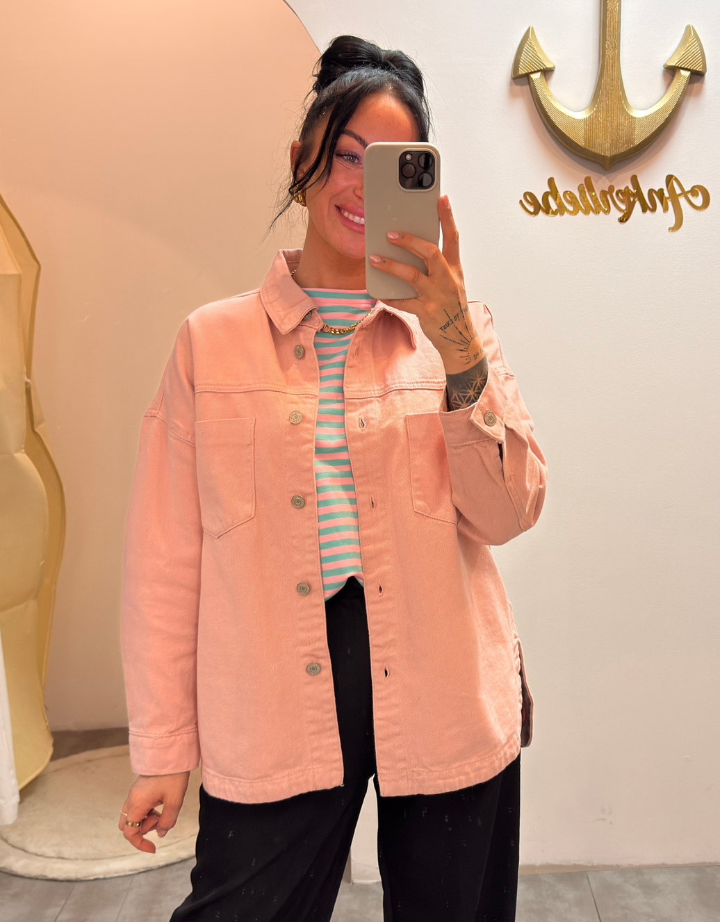 jeansjacke oversized | rosa