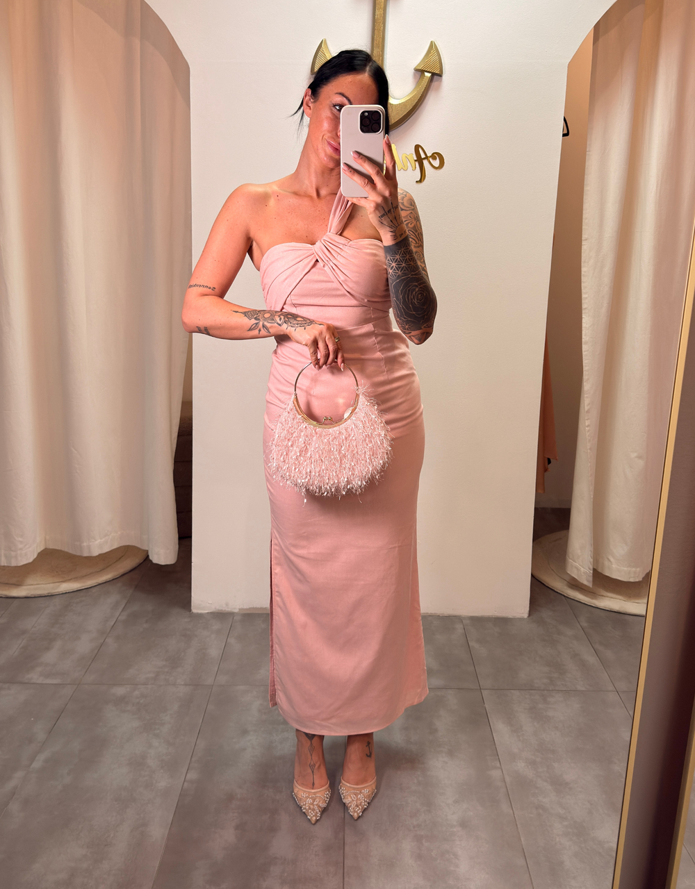 leinenkleid oneshoulder | rosa