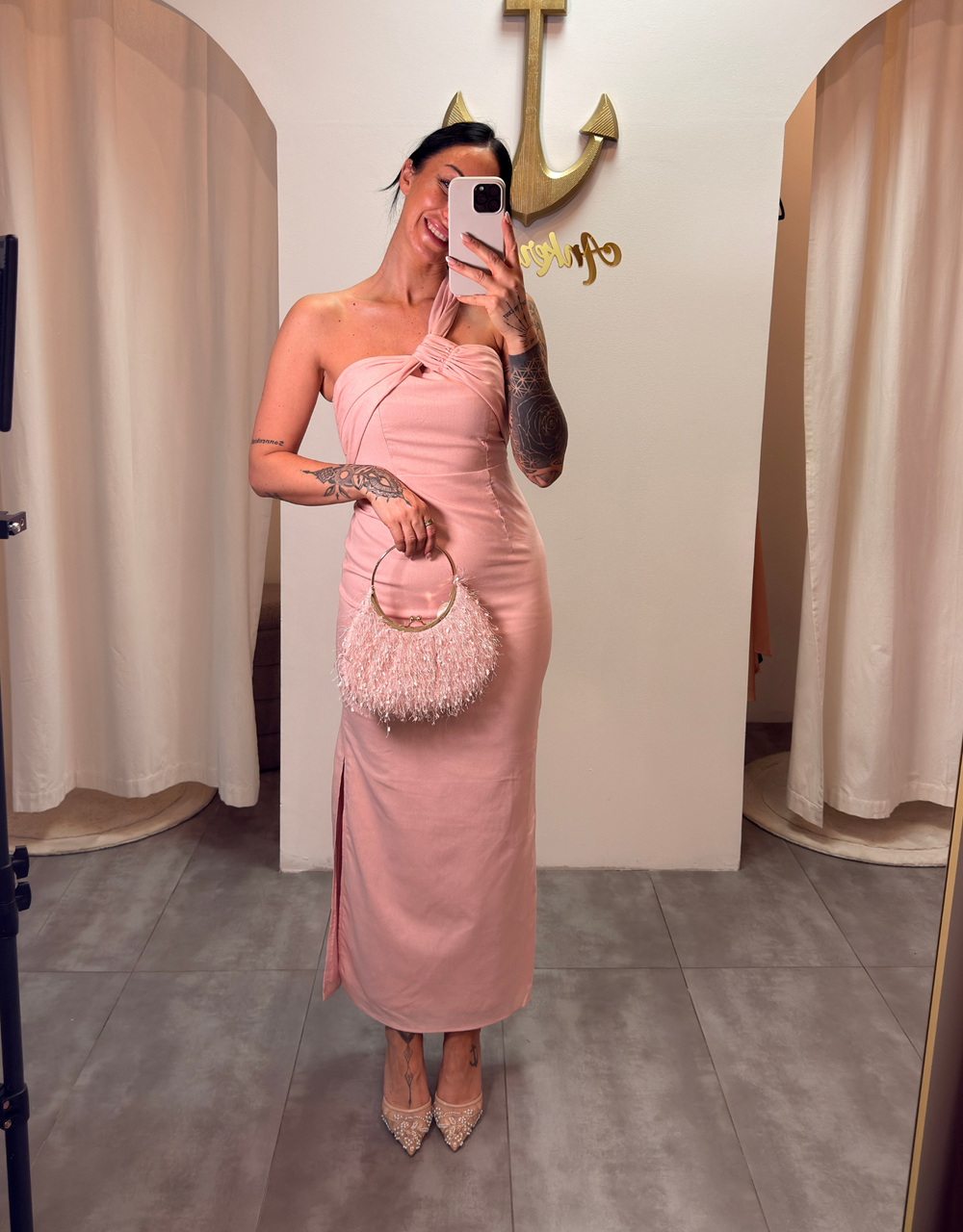 leinenkleid oneshoulder | rosa