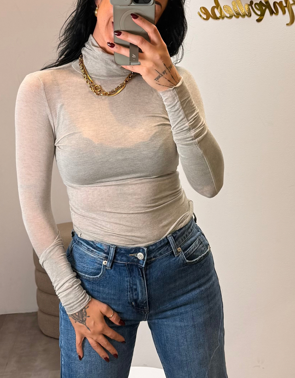 kaschmir shirt langarm mit rolli  | champagne