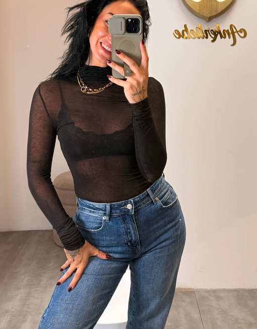 kaschmir shirt langarm mit rolli  | schwarz