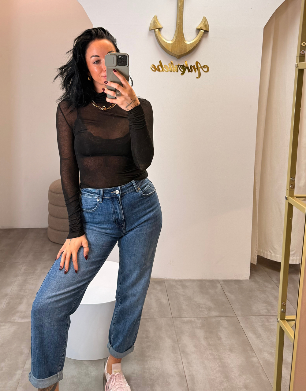 kaschmir shirt langarm mit rolli  | schwarz