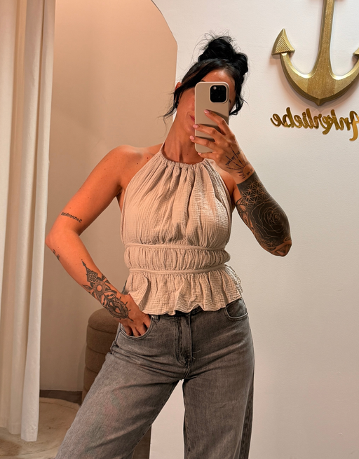 musselin top rückenfrei | taupe
