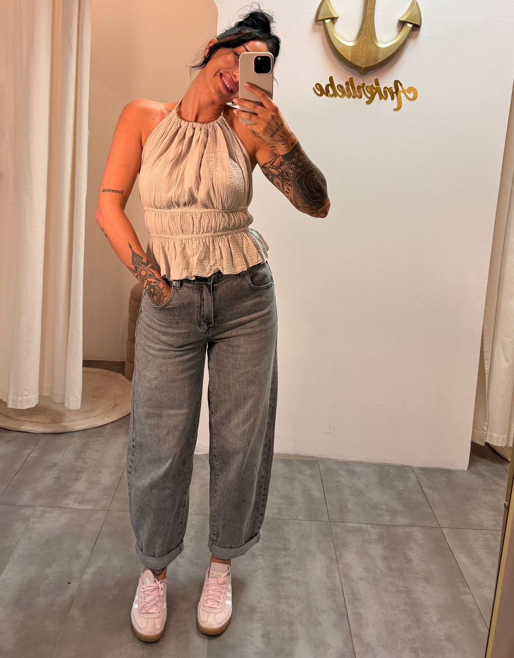 musselin top rückenfrei | taupe