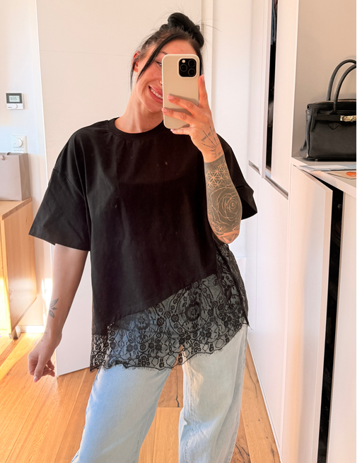 spitzenshirt oversized schwarz