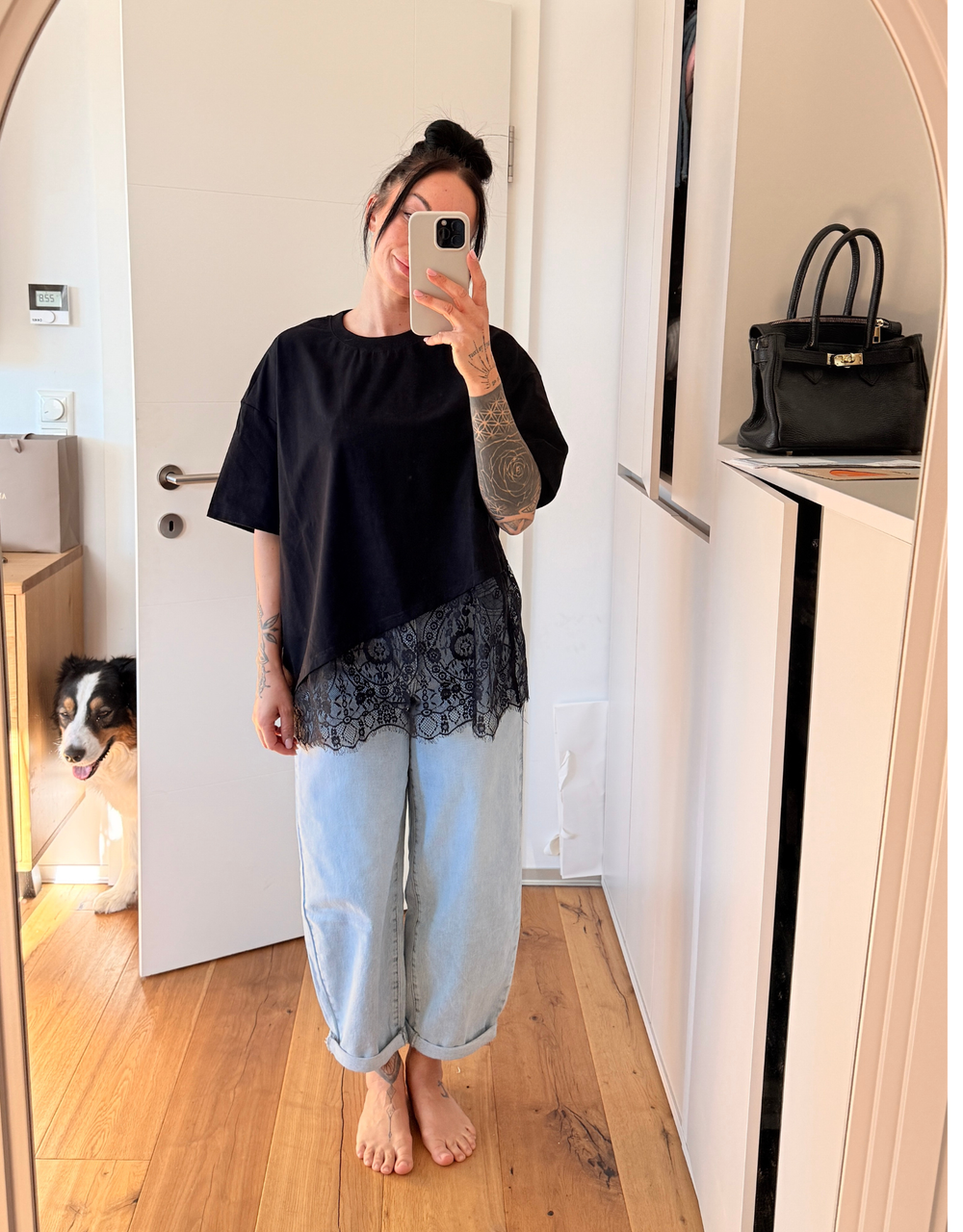 spitzenshirt oversized schwarz