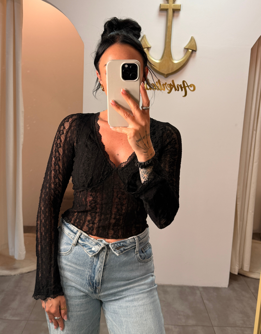 spitzen-crop-top | schwarz