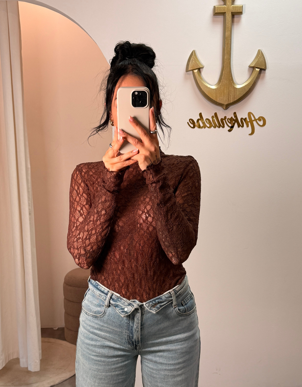spitzenshirt langarm | schoko