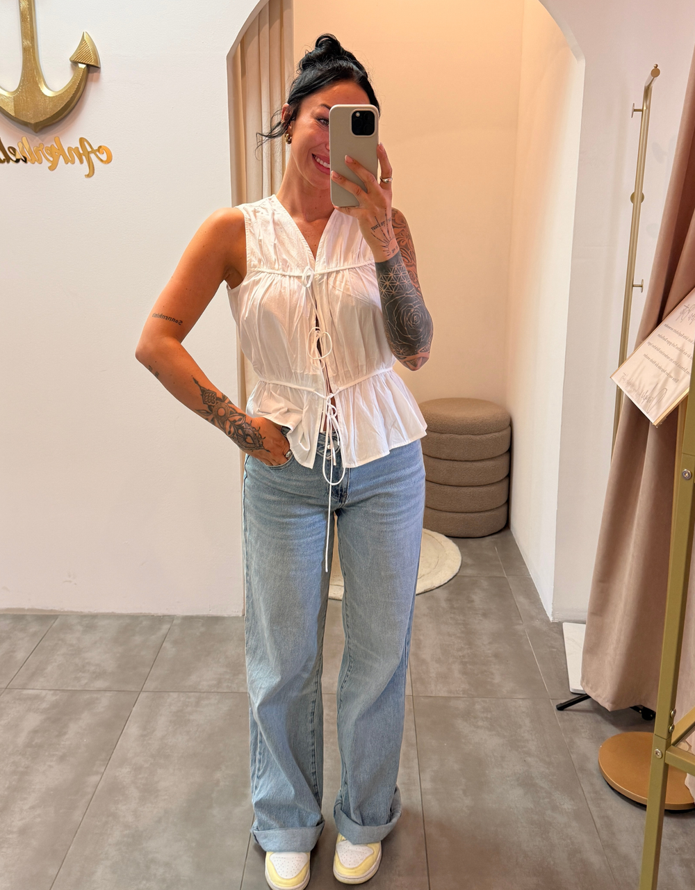tie-front baumwolltop | weiß