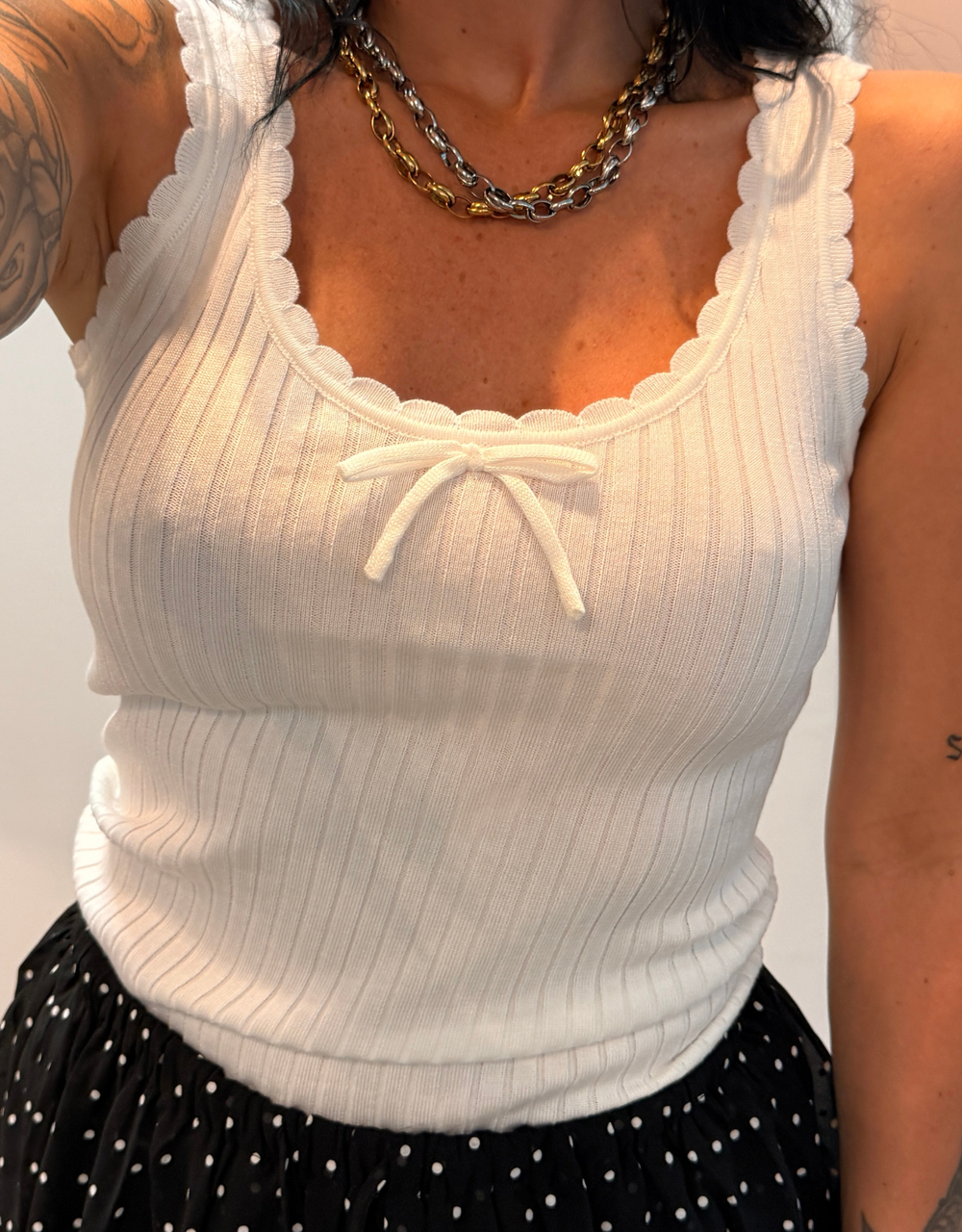 sommerstricktop mit schleife  | creme