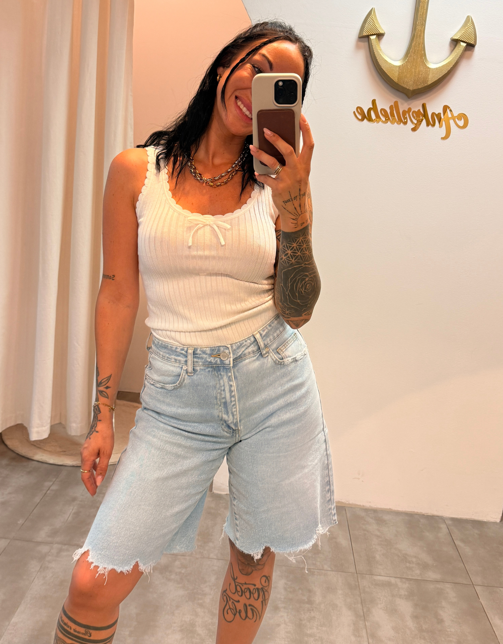 sommerstricktop mit schleife  | creme