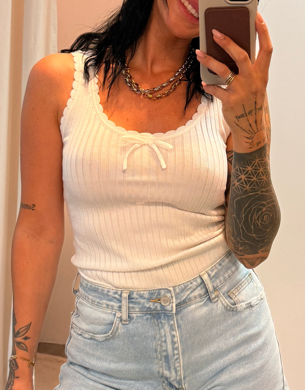 sommerstricktop mit schleife  | creme