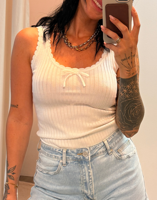 sommerstricktop mit schleife  | creme